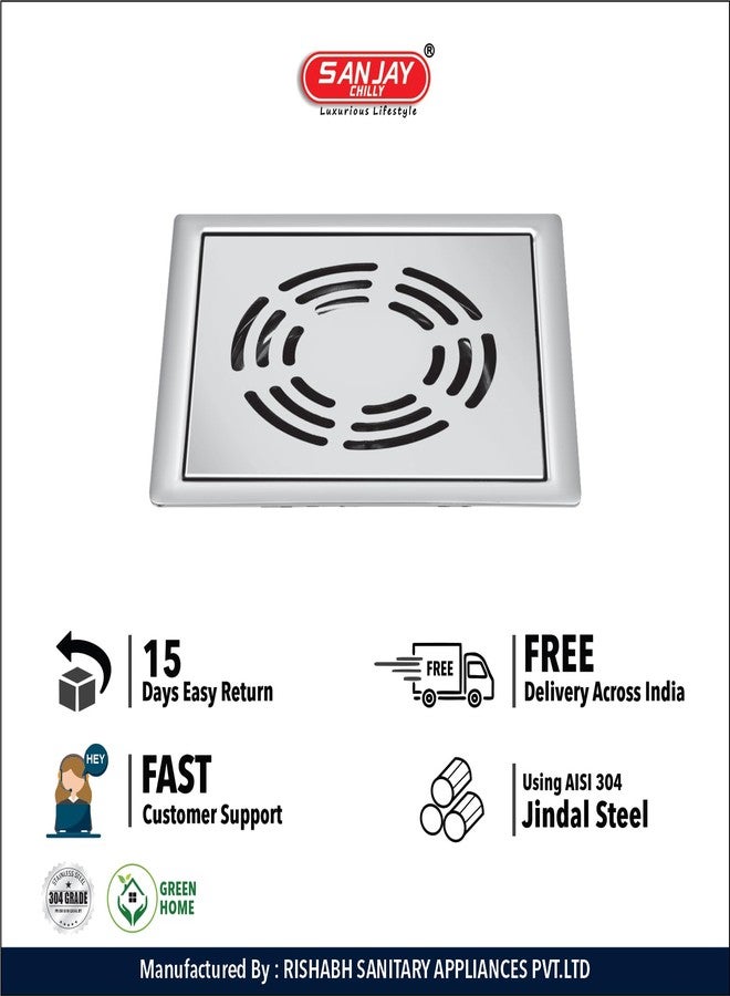 Sanjay Chilly Floor Drain for Bathroom Gratings Anti-Odor Square Ringo Golden Series Floor Drain Cover Jali 304 Grade Stainless Steel Kitchen Washbasin Sink (5x5 INCH) - Image 5